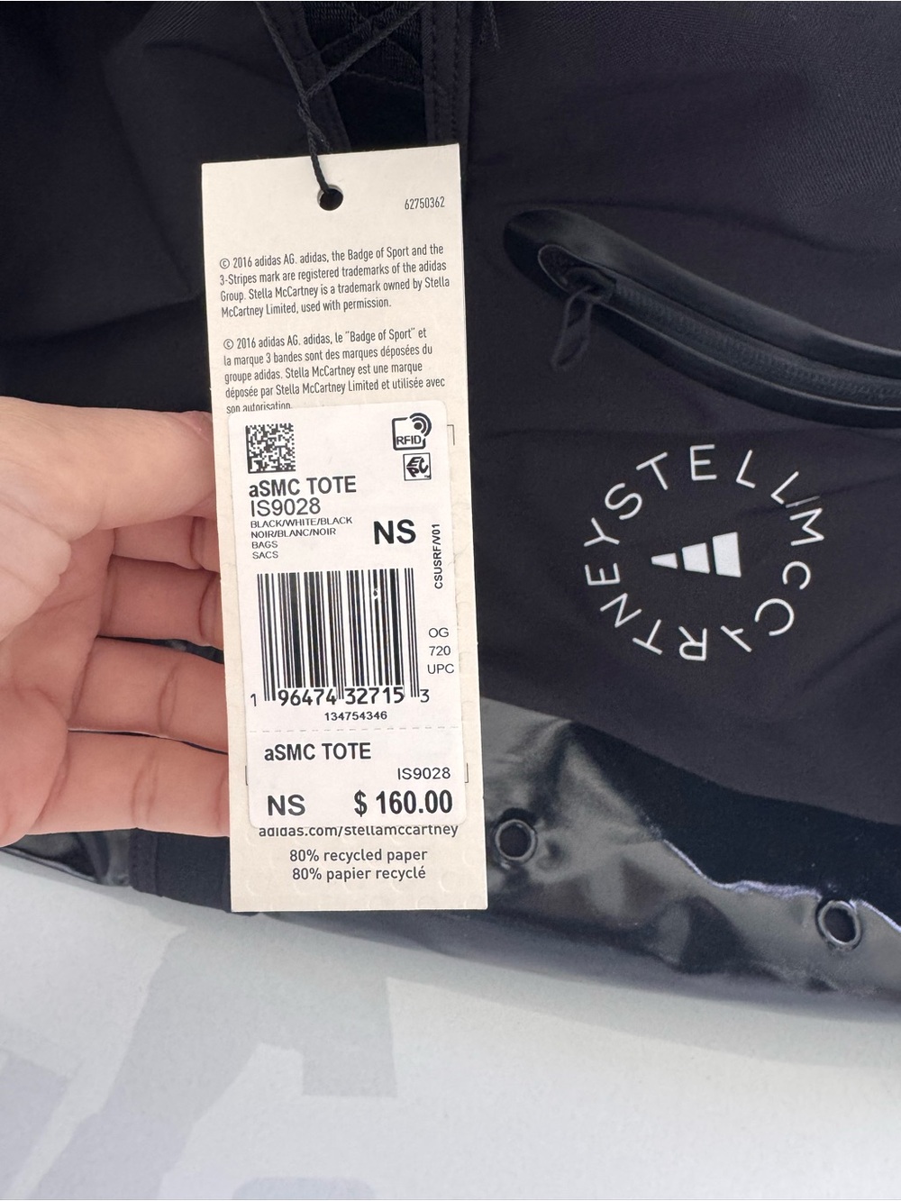 NWT adidas by Stella McCartney Tote Bag, Black/White - Picture 13 of 13